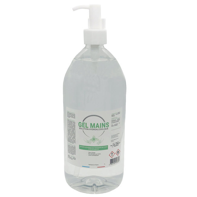 Gel disinfettante idroalcolico 1L in flacone a pompa Produzione francese