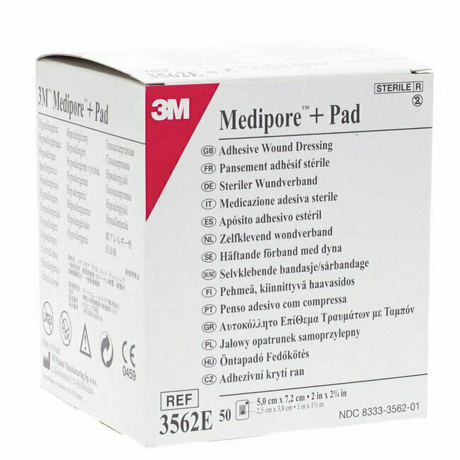 3M Medipore + PAD Medicazione adesiva sterile con tampone assorbente 5 x 7,2 cm (confezione da 50)